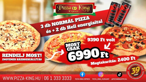 Pizza King 11 - 3 db normál pizza 2hell energiaital - Szuper ajánlat - Online rendelés
